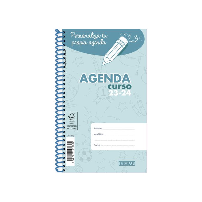 Agenda Escolar 2023-2024 Personalizable 8º Dia/Pagina Tapa Polipropileno Ingraf 351970