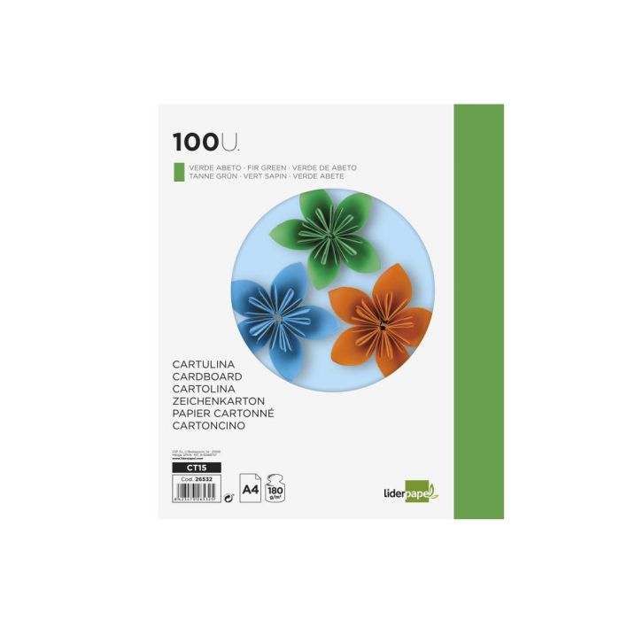 Cartulina Liderpapel A4 180 gr-M2 Verde Abeto Paquete De 100 Hojas 1