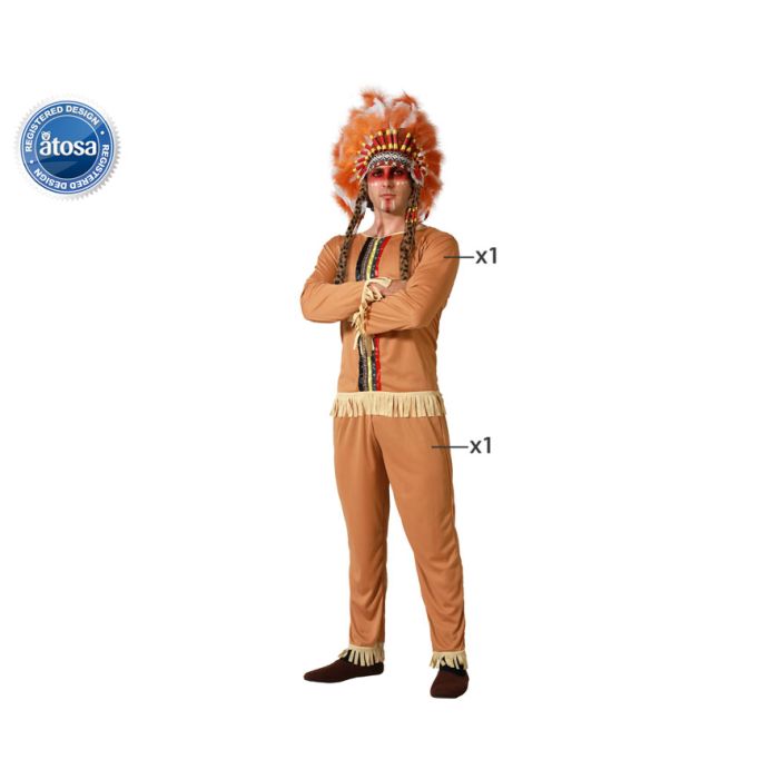 Disfraz de Indio para Hombre Adulto - Temática Lejano Oeste, Color Marrón Claro, Tallas M-L, Poliéster Disfraz de Indio para Hombre Adulto - Temática Lejano Oeste, Color Marrón Claro, Tallas M-L, Poliéster