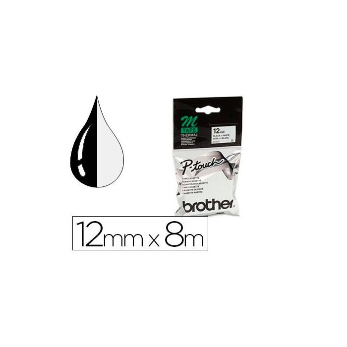 Cinta Brother Mk-231 Blanco-Negro 12 mm Longitud 8 Mt