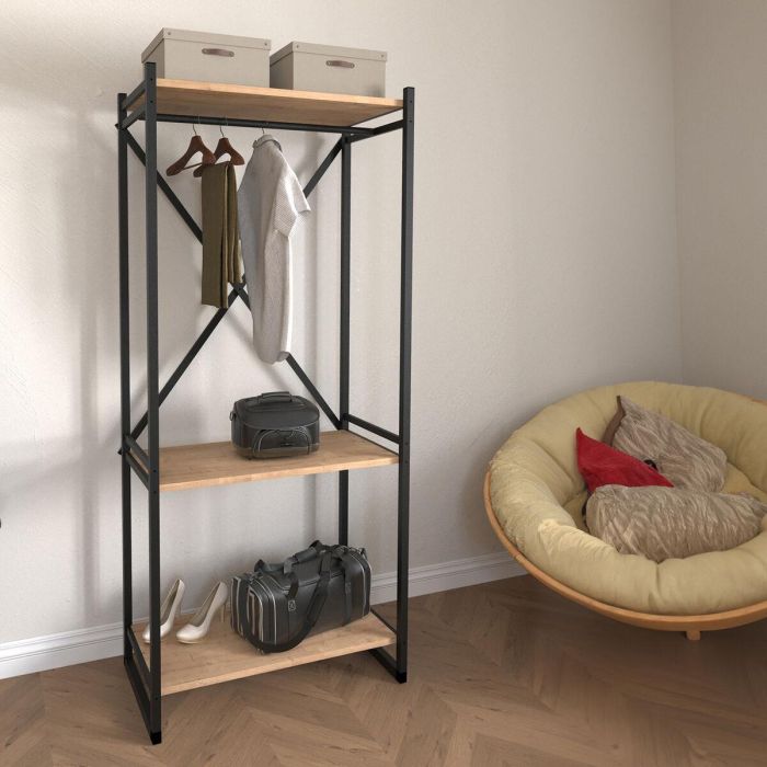 Armario Alexandra House Living Bert_AR0360 Negro Roble Metal Madera MDP 66 x 160 x 34 cm industrial 3 Estantes 3