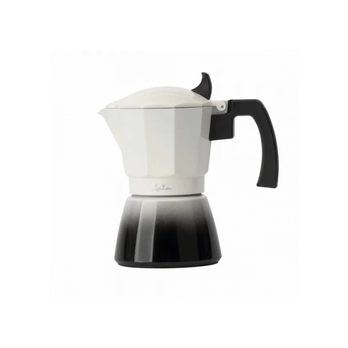 Jata HCAF2403 Cafetera Italiana Bistrea de Inducción, Cuerpo de Aluminio, 3 Tazas, Blanca-Negra