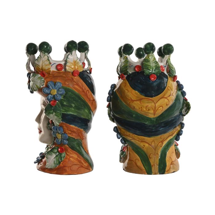 DKD Home Decor Macetero Mediterraneo Sicilia 2024 Verde Multicolor Porcelana 20 x 32 x 20 cm (2 Unidades) 1