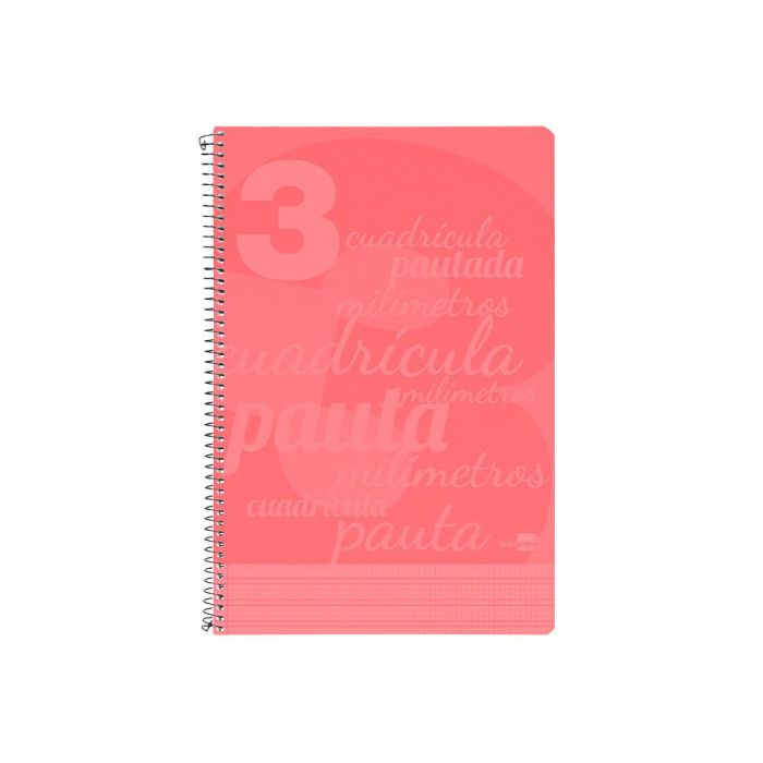 Cuaderno Espiral Liderpapel Folio Pautaguia Tapa Plastico 80H 75 gr Cuadro Pautado 3 mm Con Margen Color Rojo 1