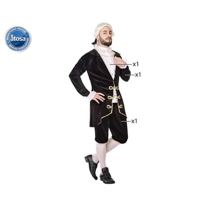 Disfraz Cortesano Hombre Adulto Negro XL de Época Historia para Carnaval con Chaqueta, Pantalón y Cuello de Poliéster Disfraz Cortesano Hombre Adulto Negro XL de Época Historia para Carnaval con Chaqueta, Pantalón y Cuello de Poliéster
