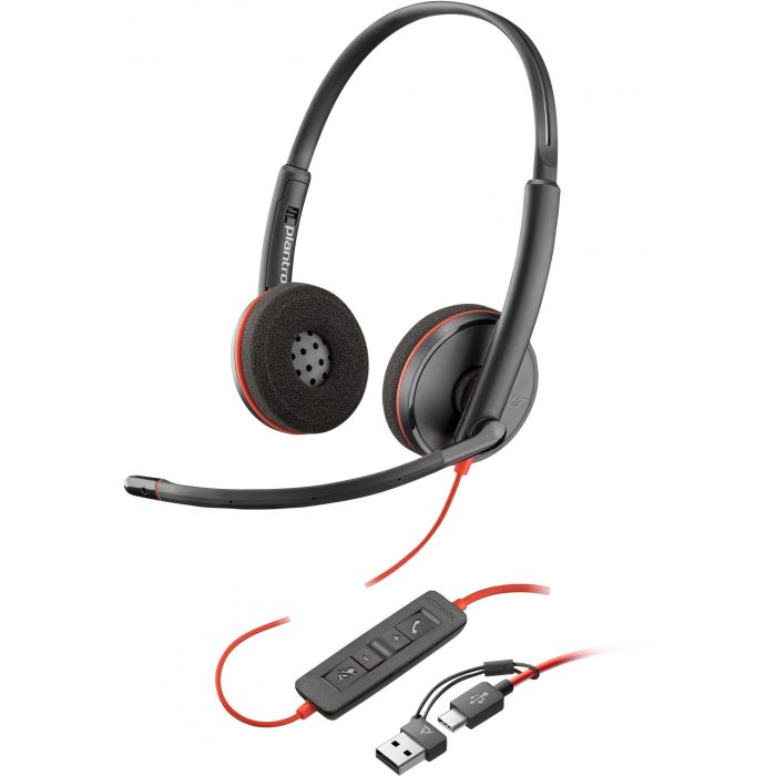 Poly Blackwire 3220 Auricular UC cableado con Micrófono Cancelación Ruido Estéreo USB-C para PC, Llamadas, Música y Multimedia