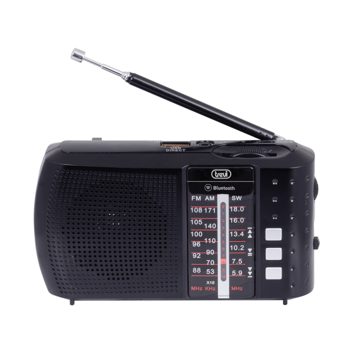 Trevi 0RA7F2000 Radio Portátil Analógica y Digital AM/FM/SO con Pantalla, MP3, USB, MicroSD, Altavoces Incorporados y Batería Litio - Negro
