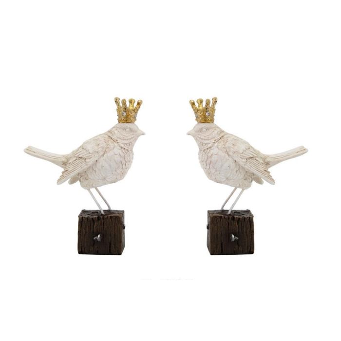 DKD Home Decor Figura Moderna Pájaro de Resina y Metal Blanco y Dorado 6 x 15.5 x 13 cm Pack 4 Unidades Modelos Surtidos