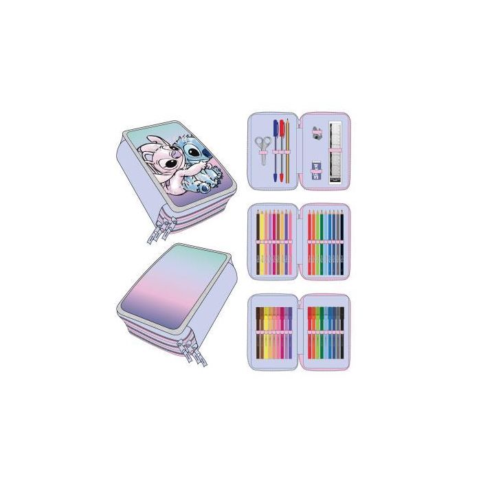 Cerdá Plumier con accesorios Stitch 12.5 x 6.5 x 19.5 cm LILA, Estuche escolar temático infantil