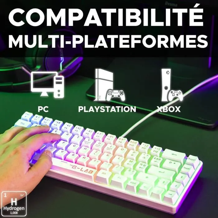 The G-Lab KEYZ-HYDROD-W/FR Teclado para juegos 60% membrana blanca 4