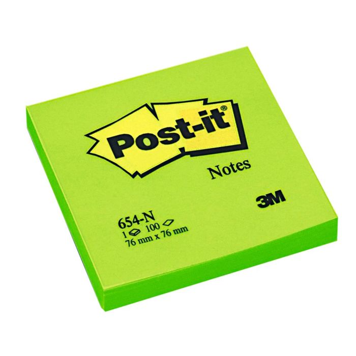 Bloc De Notas Adhesivas Quita Y Pon Post-It 76x76 mm Verde Neon Con 100 Hojas 6 unidades 1