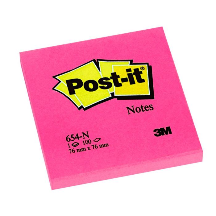 Bloc De Notas Adhesivas Quita Y Pon Post-It 76x76 mm Fucsia Neon Con 100 Hojas 6 unidades 1