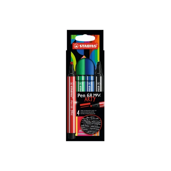 Estuche Arty con 4 Colores-Rotulador Premium con Punta Biselada Pen 68 Max Stabilo 768/04-21