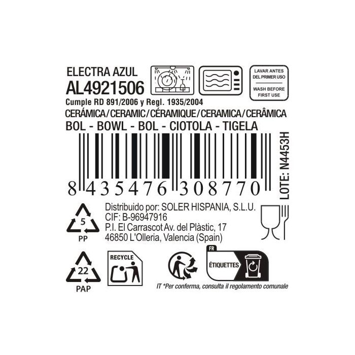 Inde Bol Electra Azul, Bol de cerámica, 470 cc, 12.7 cm de diámetro x 6.1 cm de alto, Peso 8.17 kg (24 Unidades)