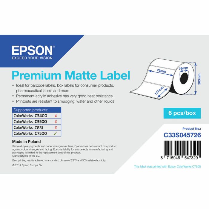 Etiquetas para Impresora Epson C33S045726 Blanco (1 unidad)