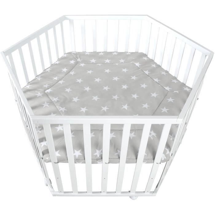Roba AAAIG92169 Parque infantil hexagonal de madera lacada en blanco LITTLE STARS, altura regulable, funda acolchada, ruedas con freno. 0 Roba AAAIG92169 Parque infantil hexagonal de madera lacada en blanco LITTLE STARS, altura regulable, funda acolchada, ruedas con freno. 0