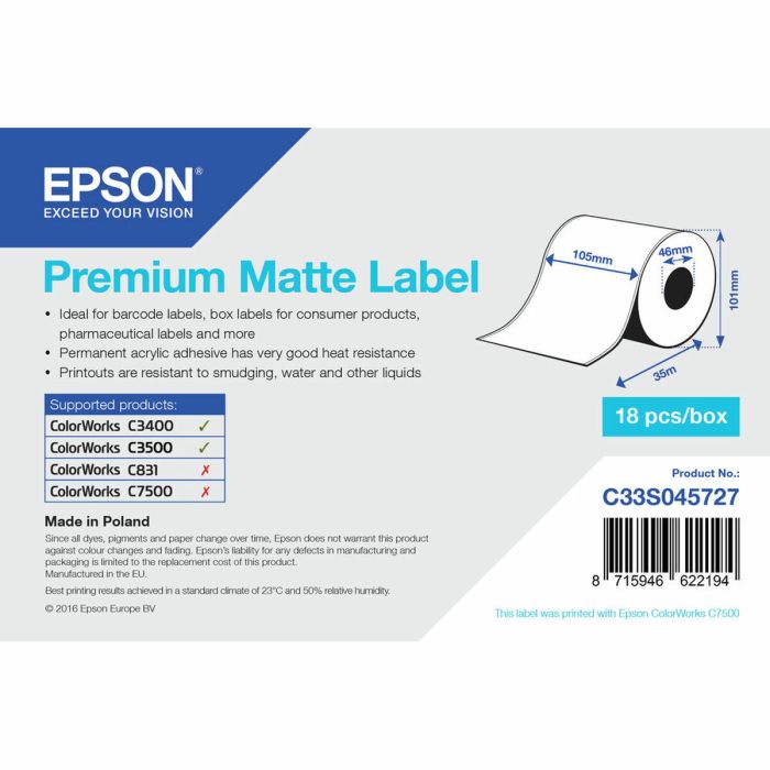 Etiquetas para Impresora Epson C33S045727 Blanco 46 mm (18 Unidades)