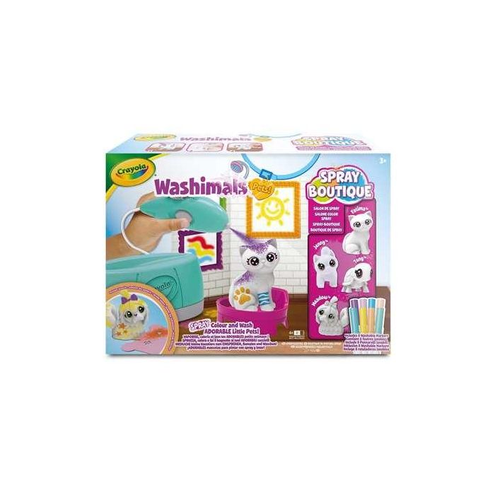 Spray Boutique Washimals Pets con 4 mascotas para decorar y personalizar.Rocia,lava y vuelve a colorear! 25x36x16 Cm