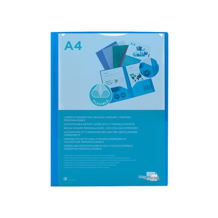 Carpeta Liderpapel Dossier Dos Bolsas Canguro 45682 Polipropileno Din A4 Azul 1