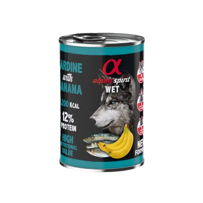 Alpha Spirit Alimento Húmedo para Perros Adultos con Sardina y Plátano - Lata 6x400 gr