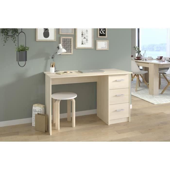 ESSENTIELLE Escritorio 3 cajones - Decoración de acacia clara - L 121,2 x P 74,3 x H 55 cm 1 ESSENTIELLE Escritorio 3 cajones - Decoración de acacia clara - L 121,2 x P 74,3 x H 55 cm 1