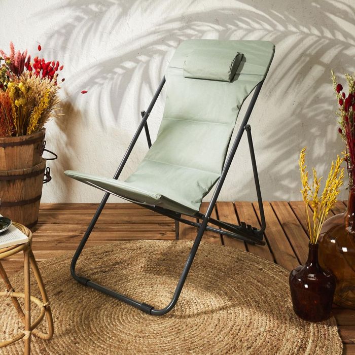 Home Deco Factory Tumbona Plegable Verde Caqui, Regulable en Altura, 55x81 cm 6