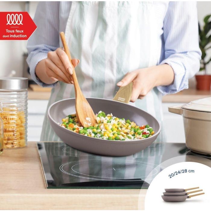 Juego de 3 sartenes - Aptas para todo tipo de fuegos, incluida inducción - ARTHUR MARTIN - AM1052 - Revestimiento cerámico - Ø 20-24-28 cm - Color topo 1 Juego de 3 sartenes - Aptas para todo tipo de fuegos, incluida inducción - ARTHUR MARTIN - AM1052 - Revestimiento cerámico - Ø 20-24-28 cm - Color topo 1