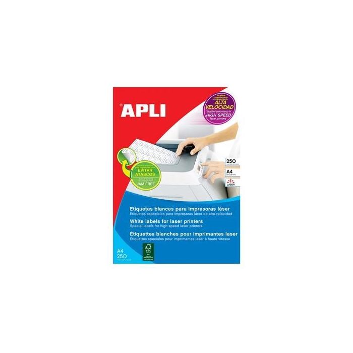 Apli Etiquetas Adhesivas 105x37 mm C-Rectos 16 Láser Blanco 250 Hojas Apli Etiquetas Adhesivas 105x37 mm C-Rectos 16 Láser Blanco 250 Hojas
