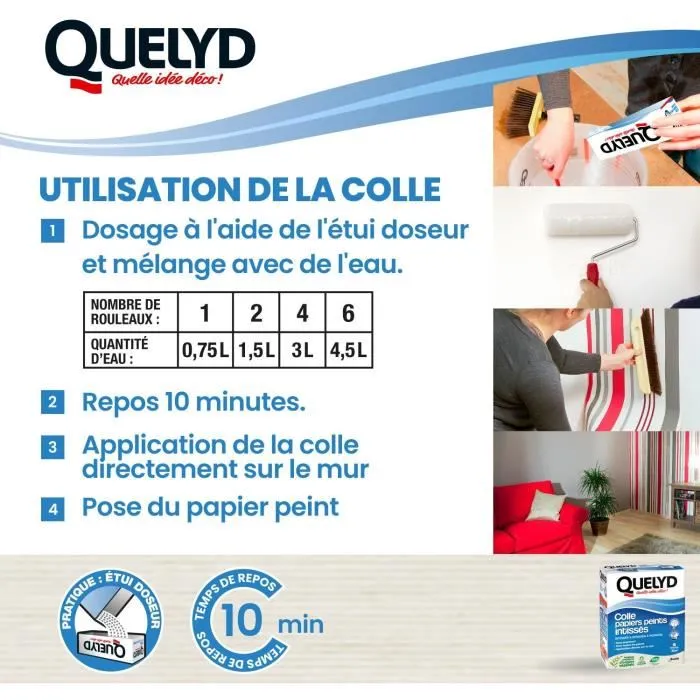 Quelyd QUE3549210001317 Pasta para empapelar en Polvo No Tejido para todo tipo de habitaciones, Aplicación en Paredes, Envase Dispensador 300 g