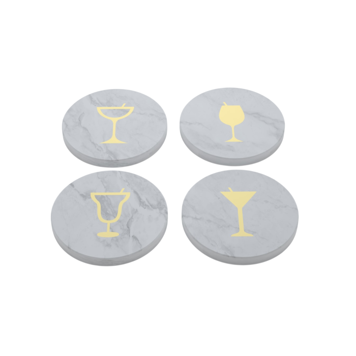 DKD Home Decor Posavasos Glam de Mármol y Latón Natural Blanco para Cocktail 10x1x10 cm Set de 4 piezas (2 Unidades)