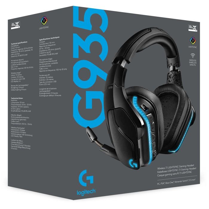 Logitech G935 Gaming Headset Inalámbrico para PC Mac PlayStation Nintendo Switch y Móvil DTS Headphone:X 2.0 Sonido Envolvente Virtual Negro 12