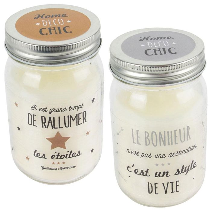 Home Deco Factory Vela Aromática "Bougie" con Mensaje en Tarro, Modelos Etoiles (Vainilla) y Bonheur (Frutas Tropicales) Home Deco Chic 2 Home Deco Factory Vela Aromática "Bougie" con Mensaje en Tarro, Modelos Etoiles (Vainilla) y Bonheur (Frutas Tropicales) Home Deco Chic 2