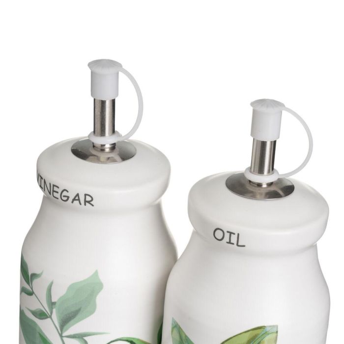 Set de Aceitera y Vinagrera GREENS Blanco Verde Madera Gres 210 ml 21 x 8,5 x 18 cm 4 Piezas 5