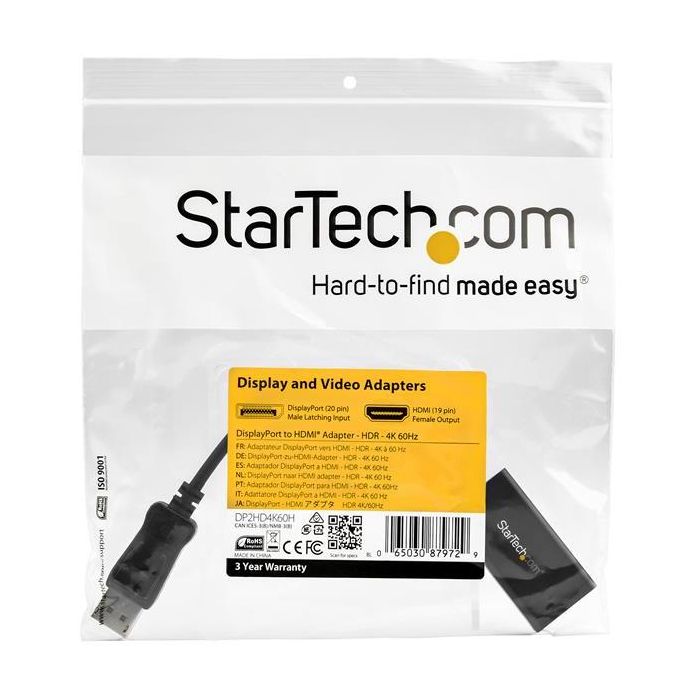Adaptador DisplayPort a HDMI Startech DP2HD4K60H Negro 5