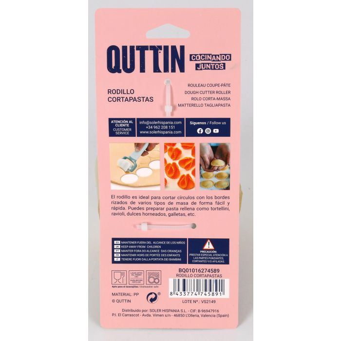 Quttin Rodillo Cortapastas Circular -96-, Medidas 16.5x8.5x4.5 cm, Peso 36 g, Ideal para Repostería y Cocina (24 Unidades)