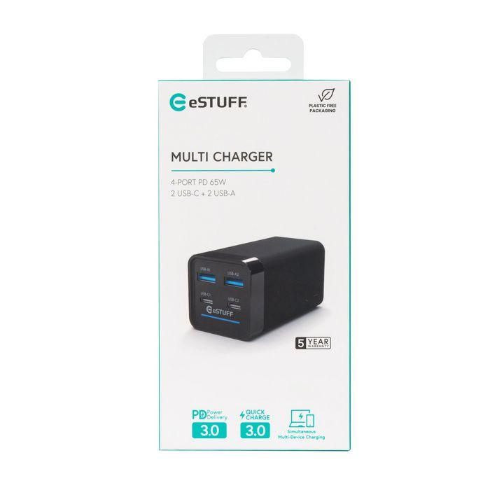 eSTUFF 65W 4-port PD GaN Multi Charger - 2 USB-C + 2 USB-A Ports 7 eSTUFF 65W 4-port PD GaN Multi Charger - 2 USB-C + 2 USB-A Ports 7