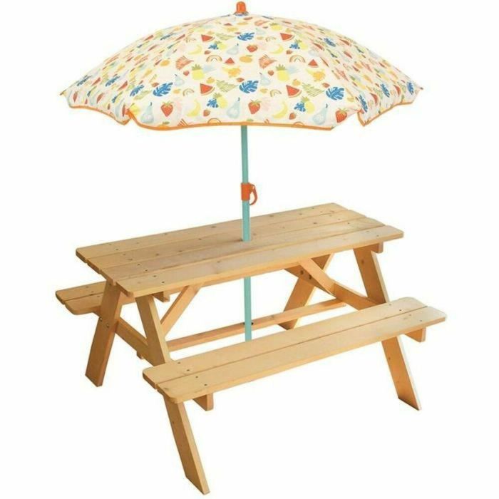 Fun House FUN3700057135003 Mesa de picnic infantil de pino con sombrilla Fruity's Multicolor/Naranja