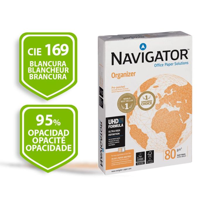 Papel Fotocopiadora Navigator Din A4 80 gramos 4 Taladros Papel Multiuso Ink-Jet Y Laser Paquete De 500 Hojas 1