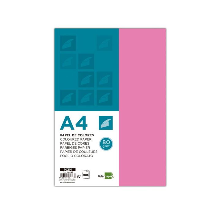 Papel Color Liderpapel A4 80 gr Rosa Paquete De 100 Hojas