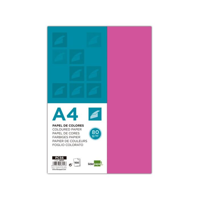 Papel Color Liderpapel A4 80 gr Fucsia Paquete De 100 Hojas 1