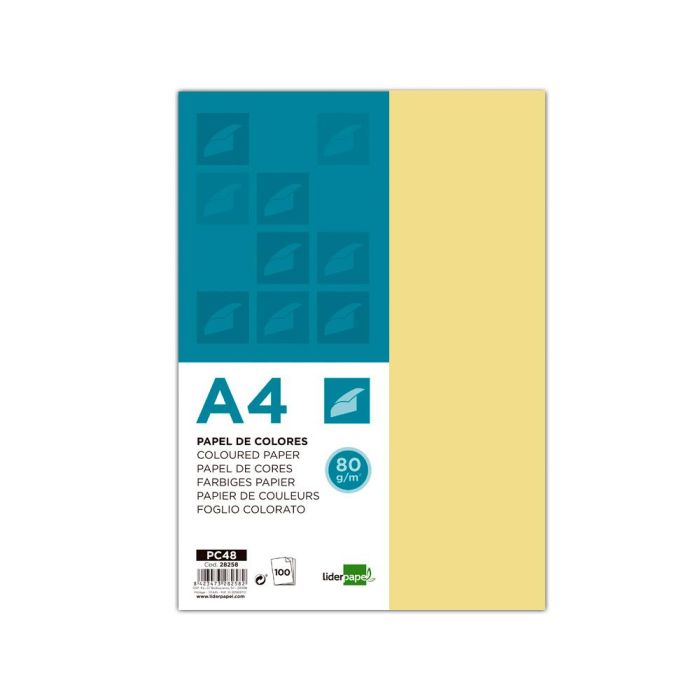 Papel Color Liderpapel A4 80 gr Amarillo Paquete De 100 Hojas 1