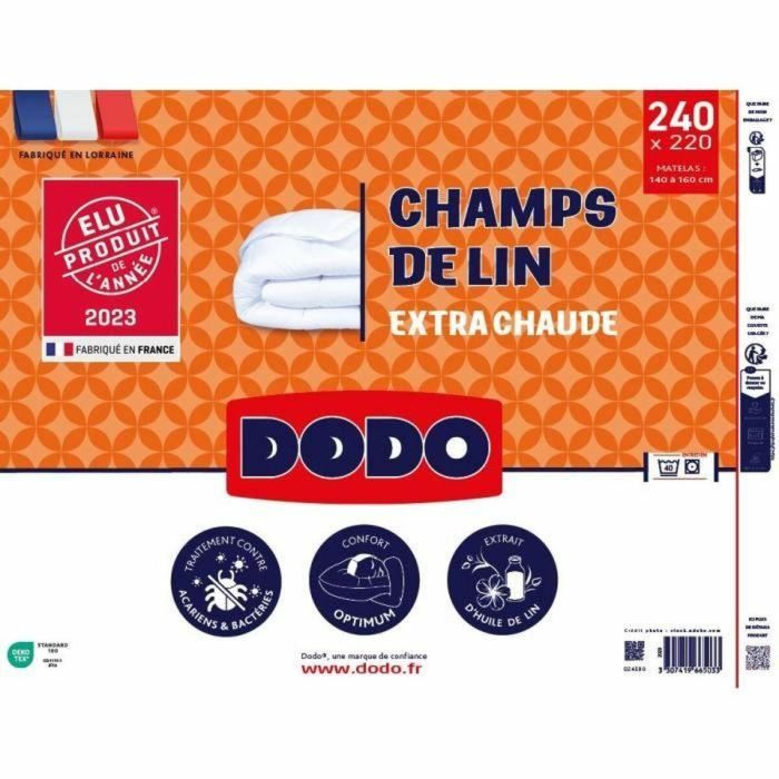 Edredón 220x240 cm DODO CHAMPS DE LIN - Cálido - 450g/m² - Edredón para 2 personas - Suave y Cálido - Antiácaros Antibacteriano - Blanco 4