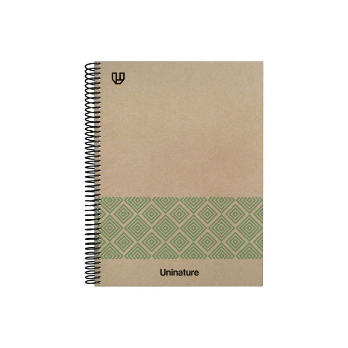 Cuaderno Reciclado A4 Kraft Soft Tapa Dura 80 Hojas 90Gr Cuadricula 4X4 Mm Verde Uninature 88500320