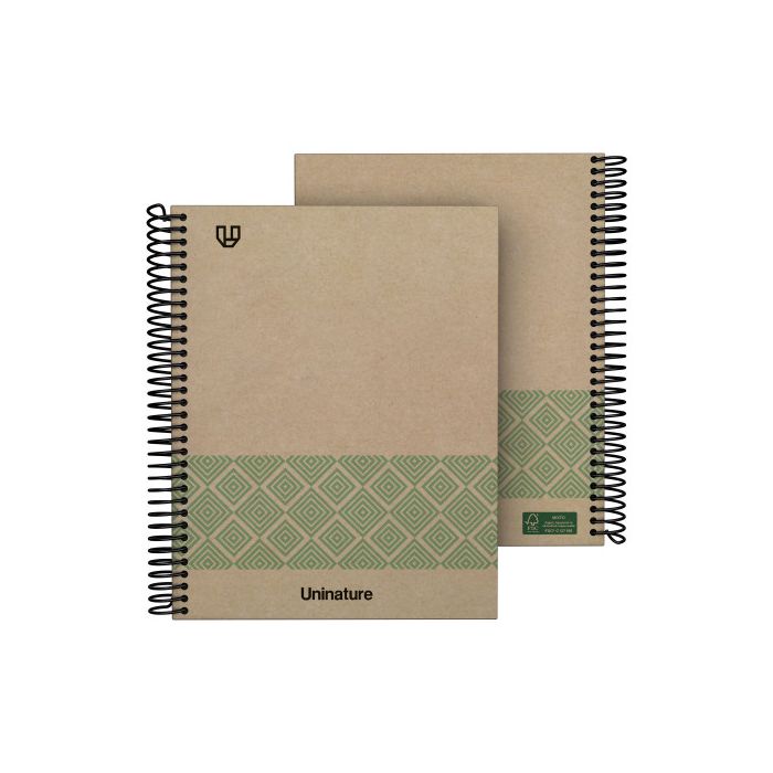 Cuaderno Reciclado A5 Kraft Soft Tapa Dura 80 Hojas 90Gr Cuadricula 4X4 Mm Verde Uninature 88538720