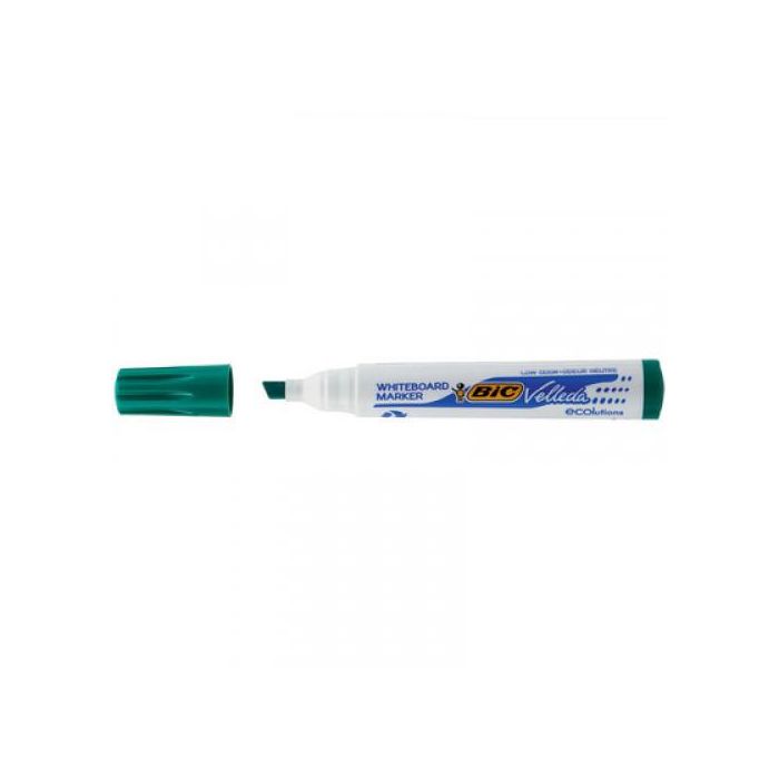 BIC 904949 Marcador para pizarra blanca Velleda 1751, tinta a base de alcohol, punta cincel, verde, trazo 3-5,5 mm (pack de 12)