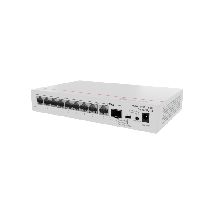 Huawei S110-8P2St ( 8 10/100/1000 Base-T Ports Poe+ 1Ge Sfp Port, 1*10/100/ 100Base T Port, Ac Power, Power Adapter) 2