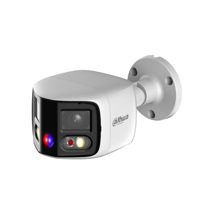 (DH-IPC-PFW3849SP-A180-E2-AS-PV-0280B) DAHUA CÁMARA IP BULLET PANORÁMICA TIOC DUO WDR WIZSENSE 2X4MP LED IR &amp; LUZ CÁLIDA IP67 ALARMA SONIDO / LUZ AZUL&amp;ROJA 2.8MM POE