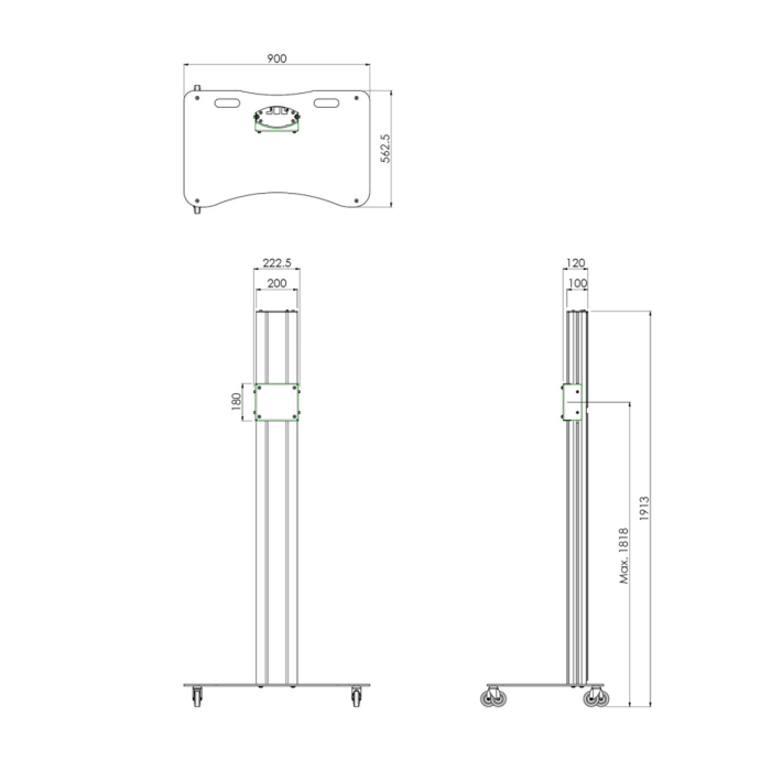 Trolley, Fixed Installation, For Flat Panels Max. 65 Inch, 60 Kg