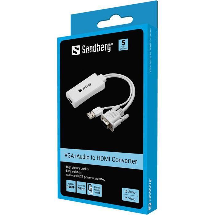 Sandberg VGA+Audio a HDMI Converter para Ordenador a TV | Adaptador de Video y Audio de Alta Calidad para Conectar PC al Televisor 1 Sandberg VGA+Audio a HDMI Converter para Ordenador a TV | Adaptador de Video y Audio de Alta Calidad para Conectar PC al Televisor 1