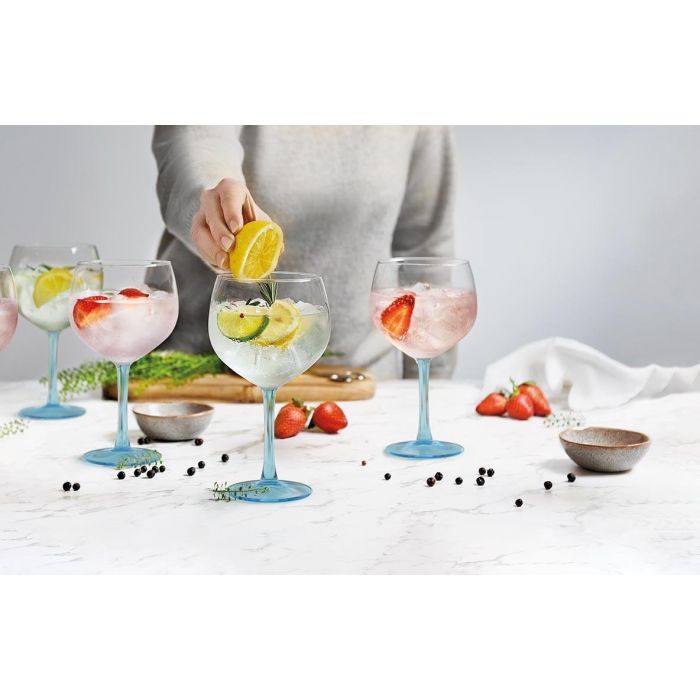 Inde Copas Gin Tonic - Set de 6 unidades, 65 cl cada una, con pie azul, 19 cm de alto